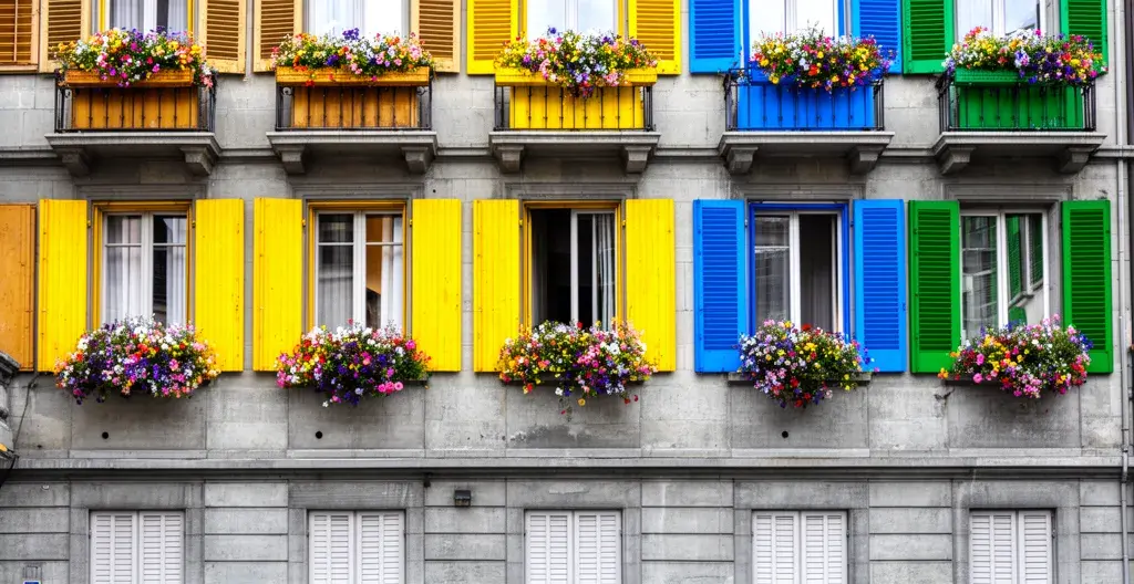 Typische Basler Altbaufassade mit Balkonen in ruhiger Quartierstrasse